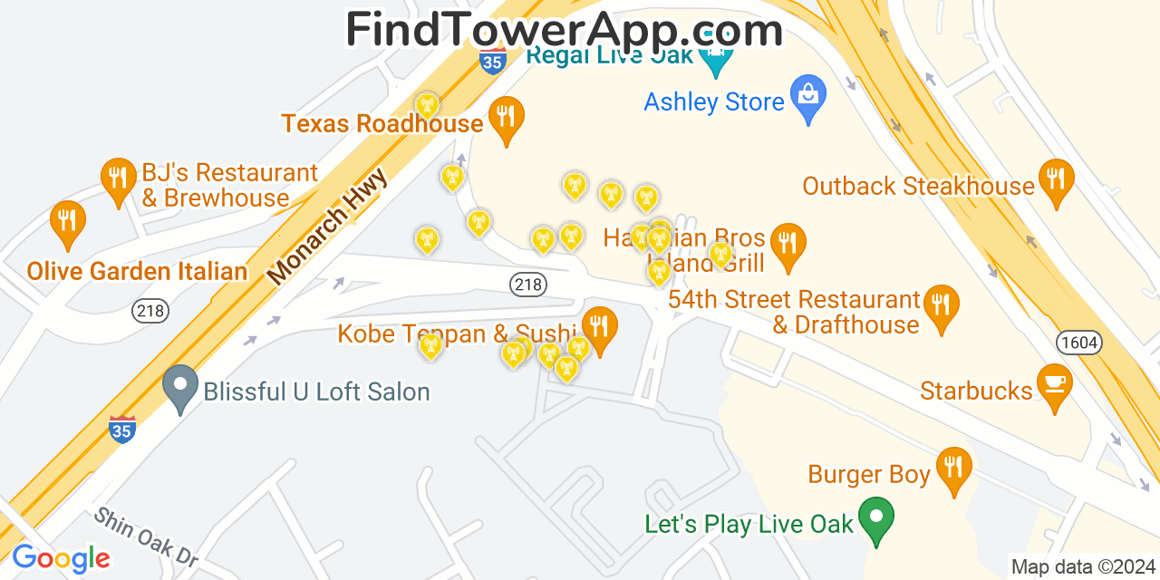 AT&T 4G/5G cell tower coverage map Live Oak, Texas
