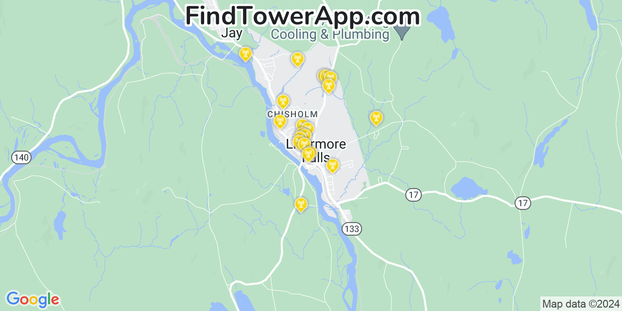 AT&T 4G/5G cell tower coverage map Livermore Falls, Maine