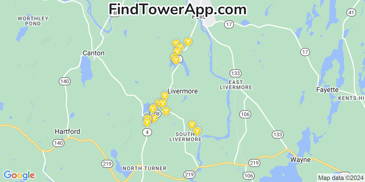 AT&T 4G/5G cell tower coverage map Livermore, Maine