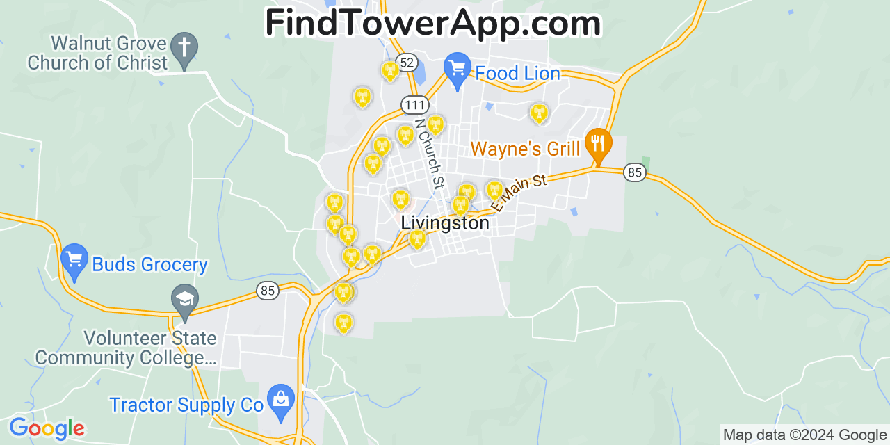 AT&T 4G/5G cell tower coverage map Livingston, Tennessee
