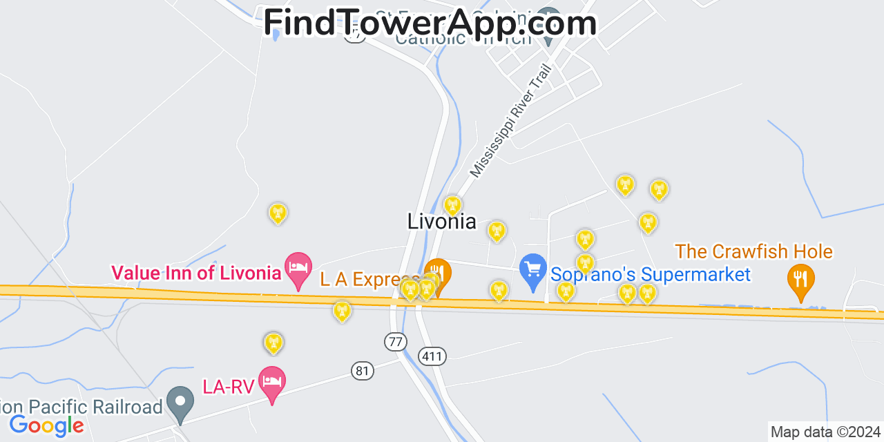 T-Mobile 4G/5G cell tower coverage map Livonia, Louisiana