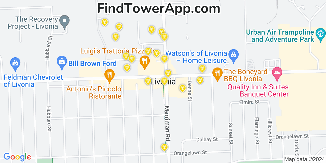 Verizon 4G/5G cell tower coverage map Livonia, Michigan