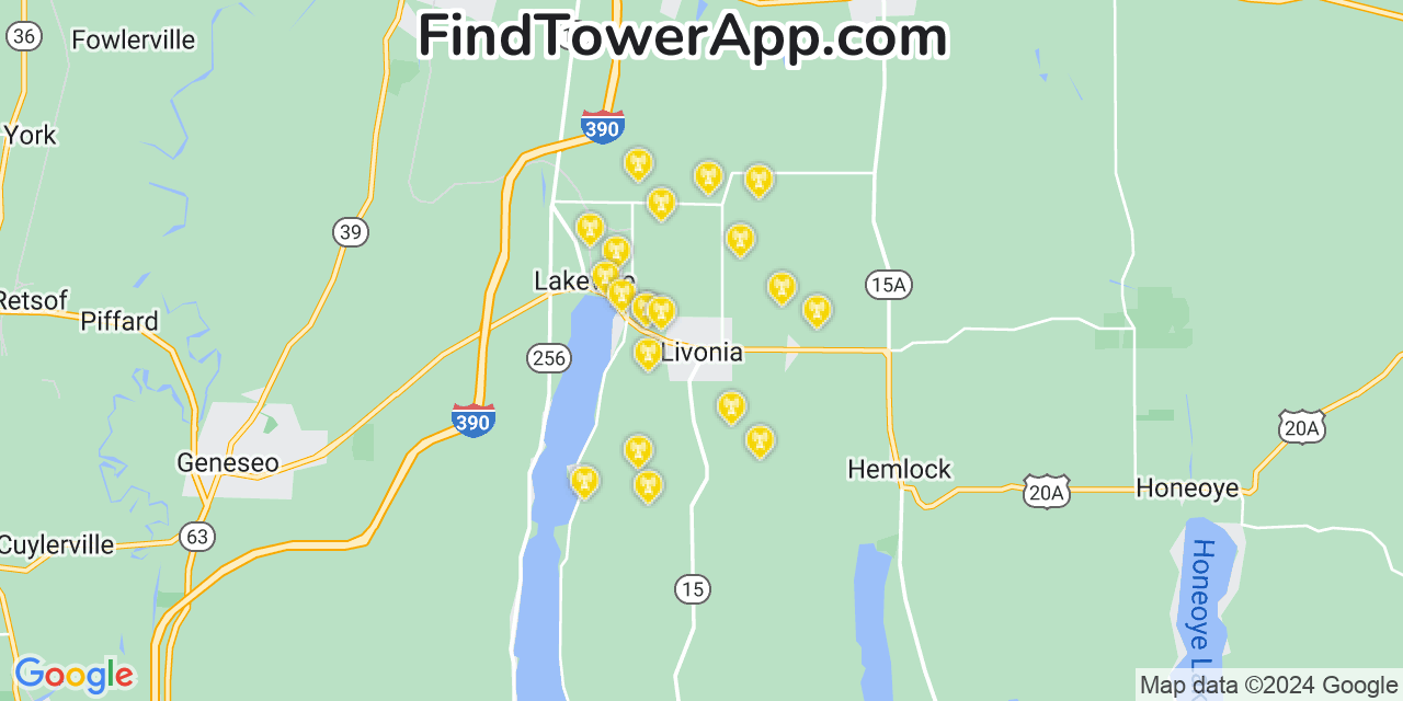 AT&T 4G/5G cell tower coverage map Livonia, New York