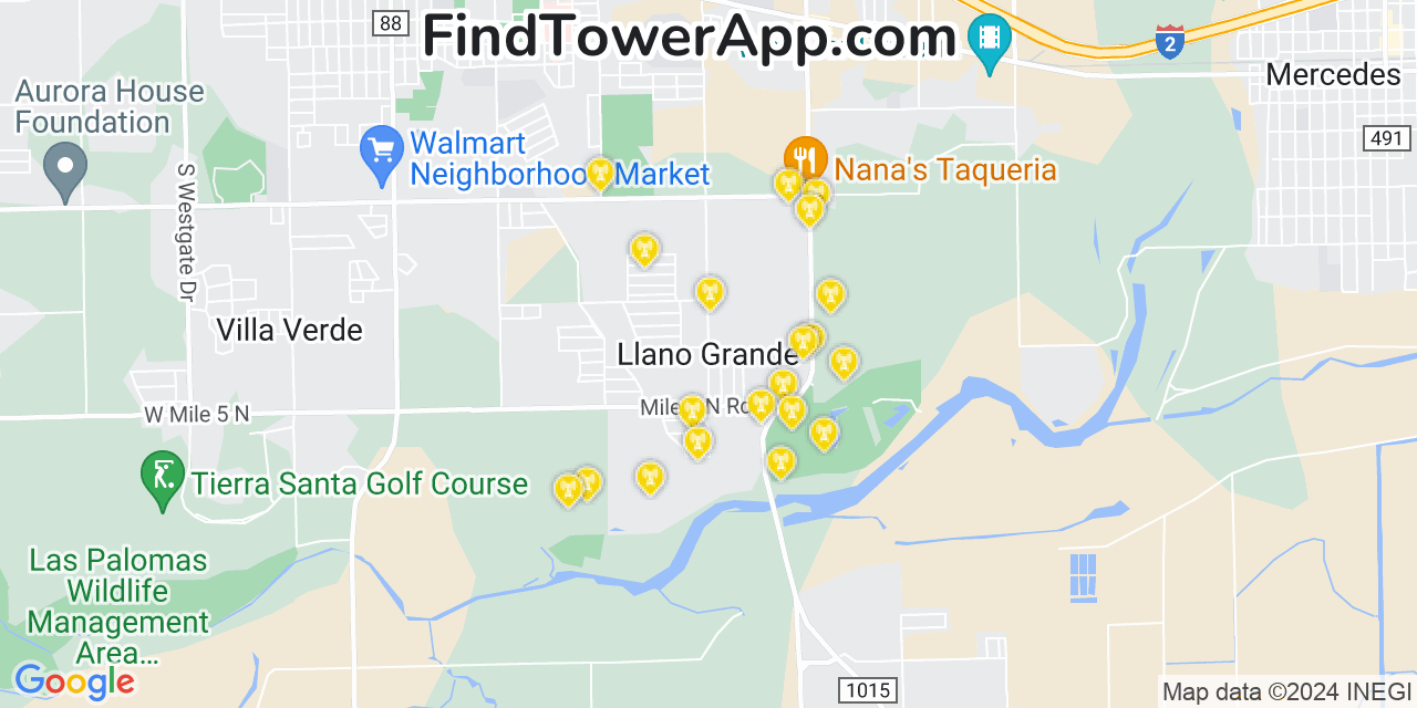 T-Mobile 4G/5G cell tower coverage map Llano Grande, Texas