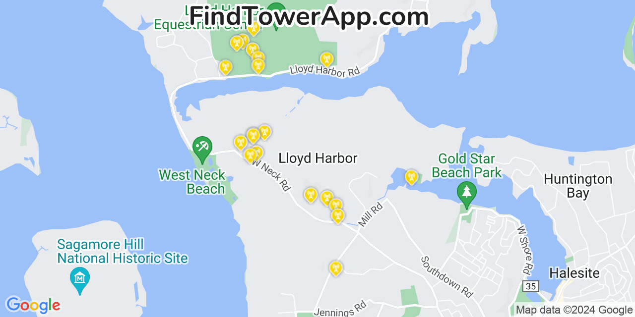 Verizon 4G/5G cell tower coverage map Lloyd Harbor, New York