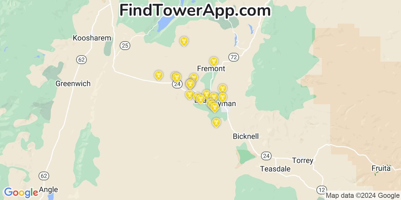 AT&T 4G/5G cell tower coverage map Loa, Utah
