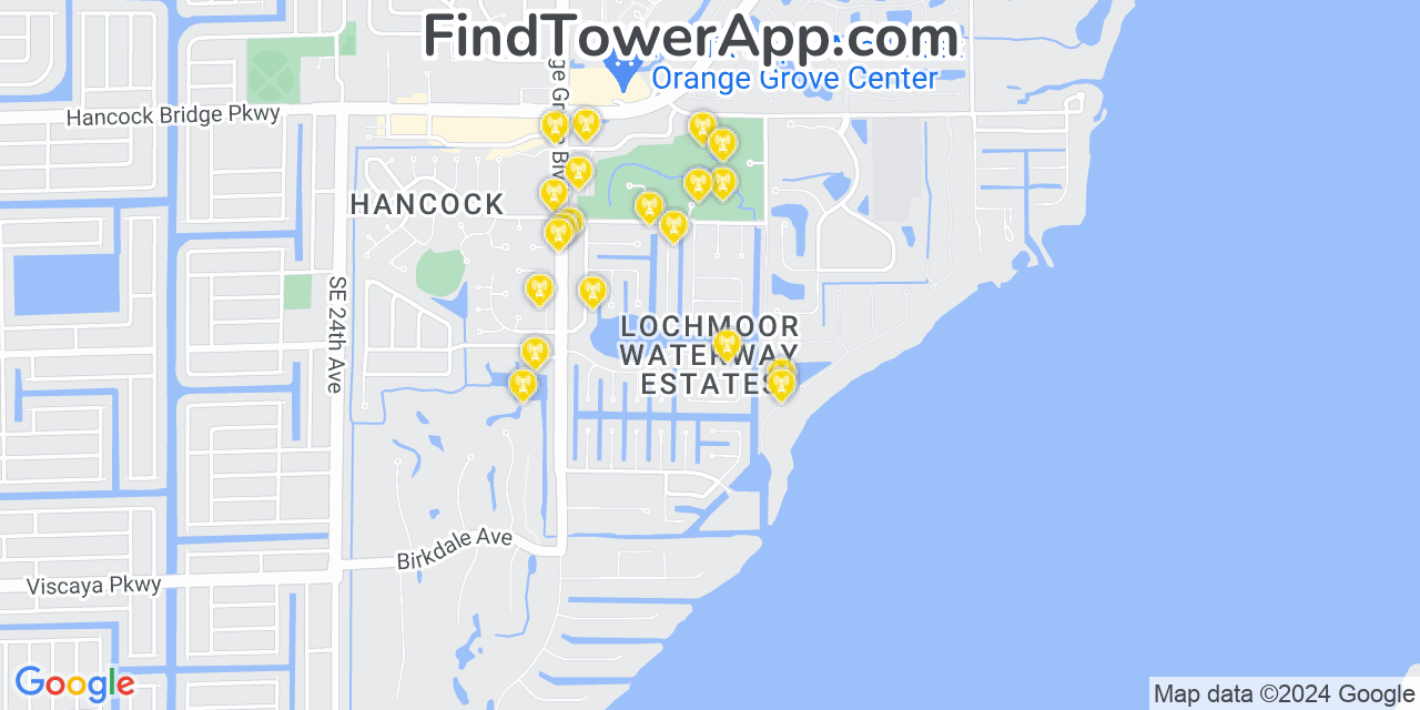 Verizon 4G/5G cell tower coverage map Lochmoor Waterway Estates, Florida