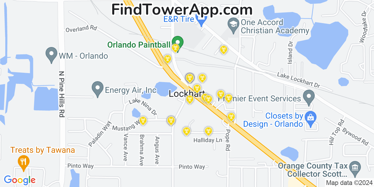 AT&T 4G/5G cell tower coverage map Lockhart, Florida