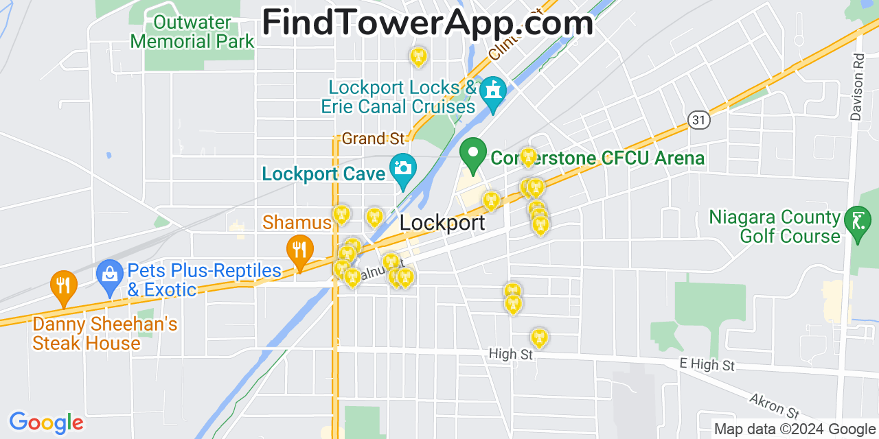 AT&T 4G/5G cell tower coverage map Lockport, New York