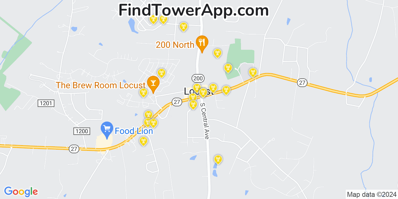 AT&T 4G/5G cell tower coverage map Locust, North Carolina