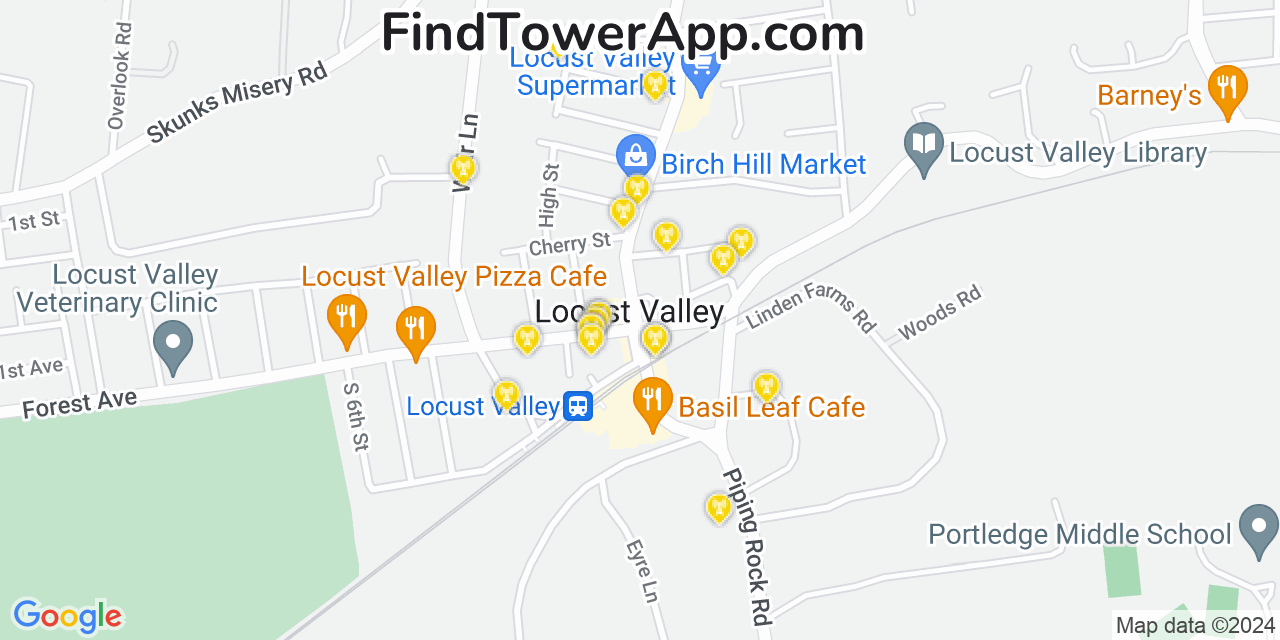 AT&T 4G/5G cell tower coverage map Locust Valley, New York