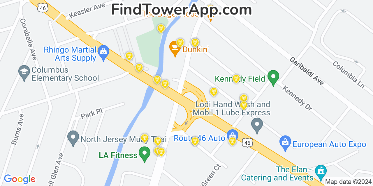 AT&T 4G/5G cell tower coverage map Lodi, New Jersey