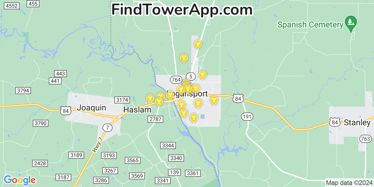 AT&T 4G/5G cell tower coverage map Logansport, Louisiana