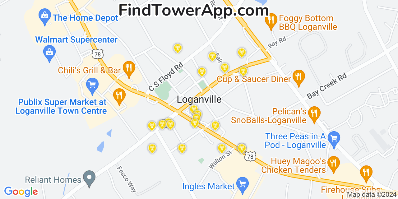 AT&T 4G/5G cell tower coverage map Loganville, Georgia
