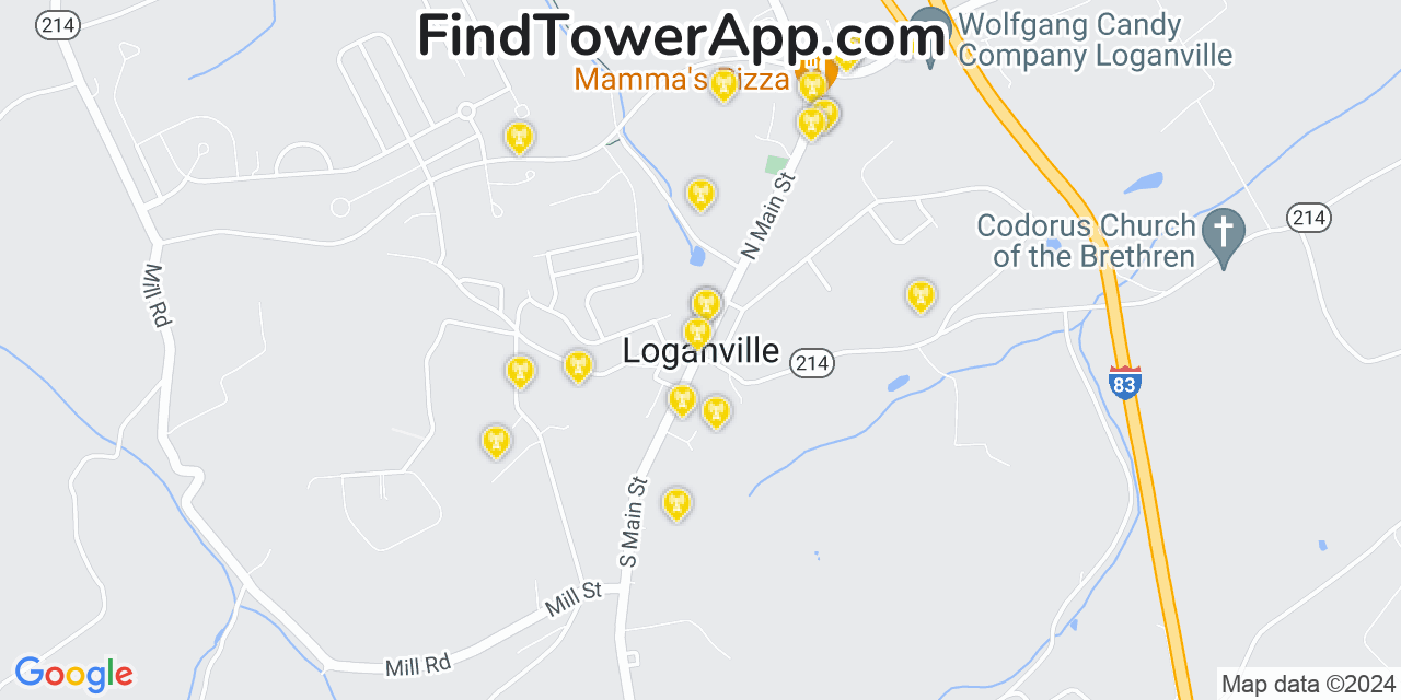 AT&T 4G/5G cell tower coverage map Loganville, Pennsylvania