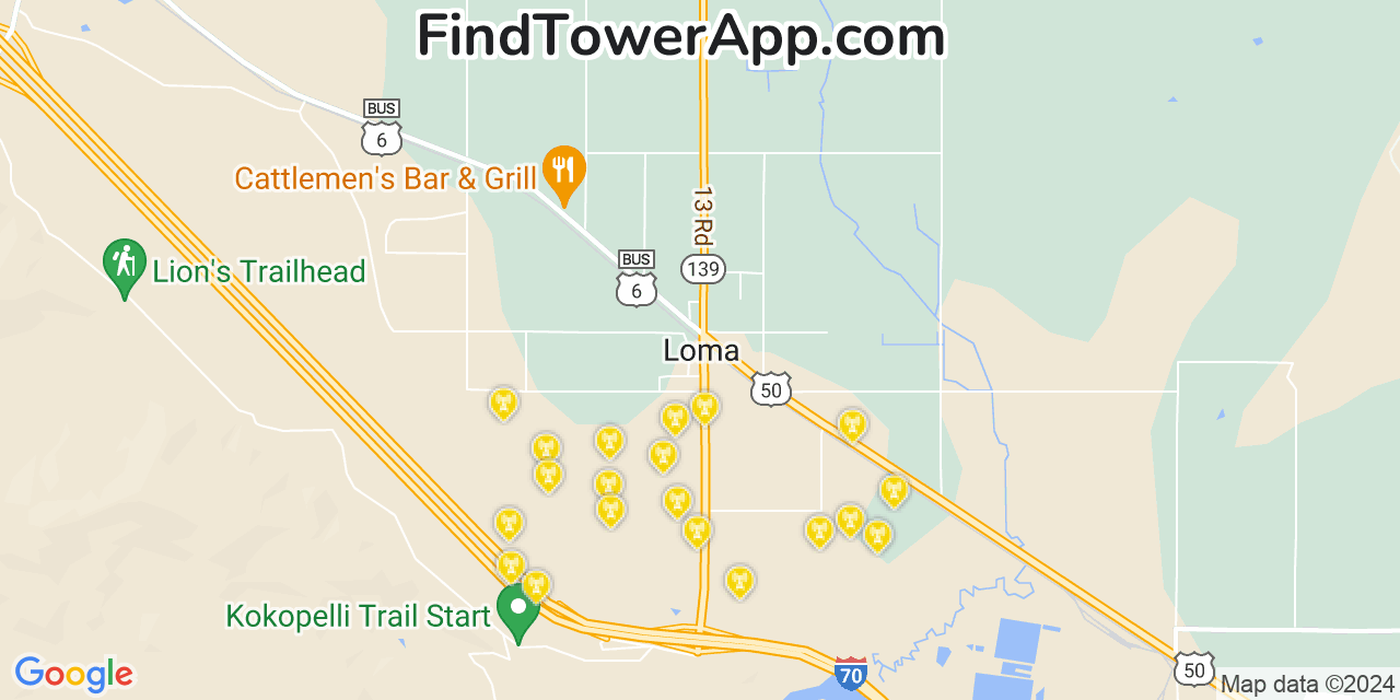 AT&T 4G/5G cell tower coverage map Loma, Colorado