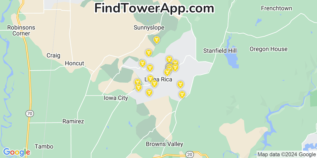 AT&T 4G/5G cell tower coverage map Loma Rica, California