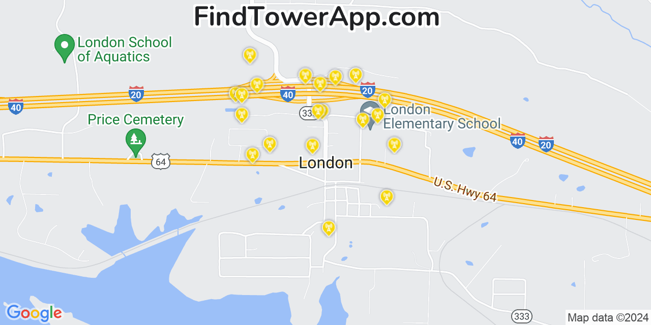 AT&T 4G/5G cell tower coverage map London, Arkansas