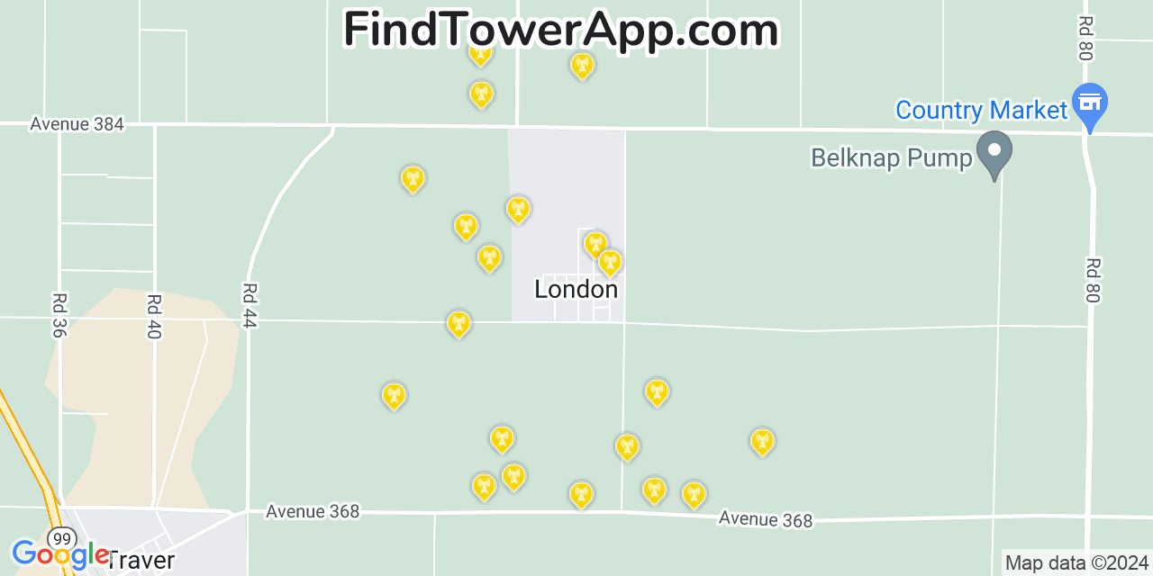 AT&T 4G/5G cell tower coverage map London, California