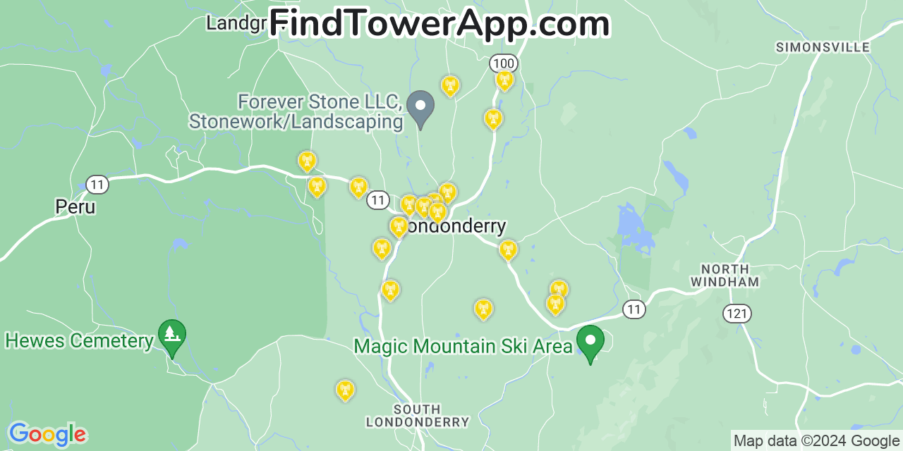 AT&T 4G/5G cell tower coverage map Londonderry, Vermont