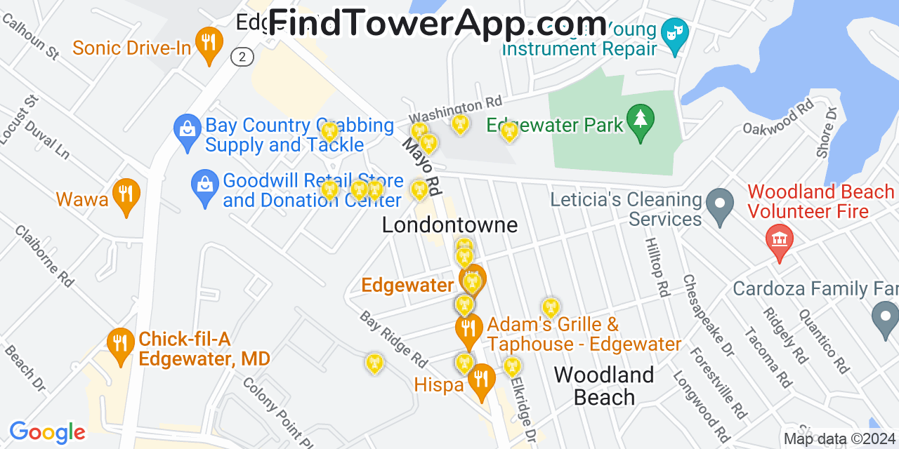 AT&T 4G/5G cell tower coverage map Londontowne, Maryland