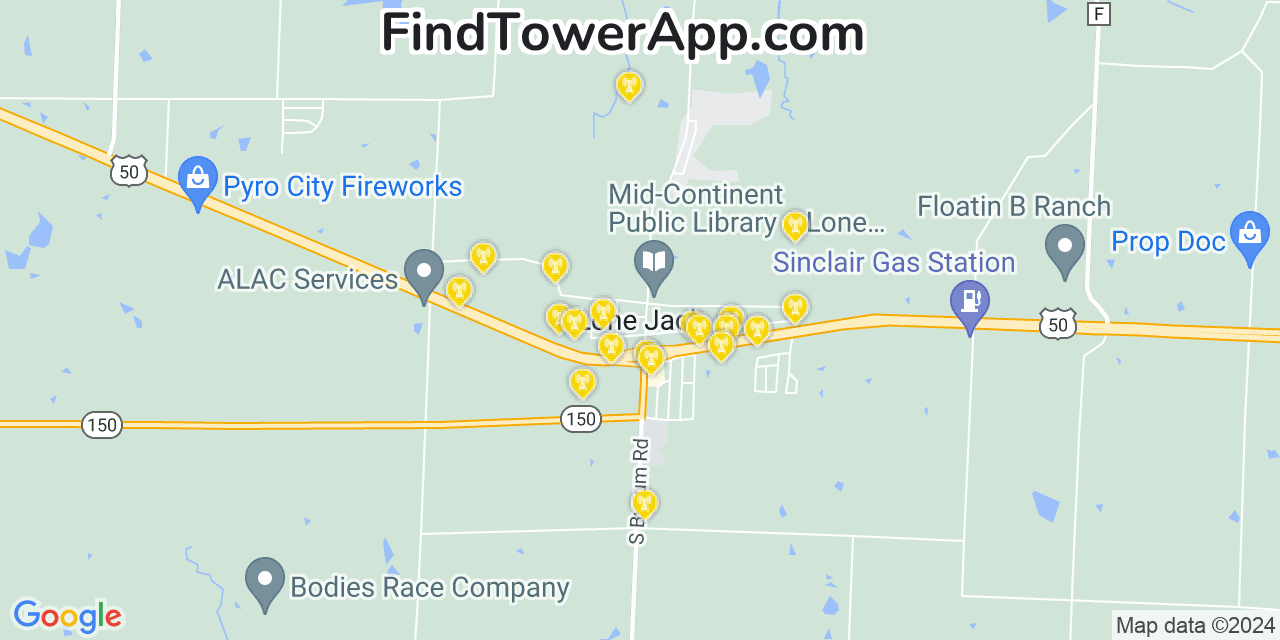 Verizon 4G/5G cell tower coverage map Lone Jack, Missouri