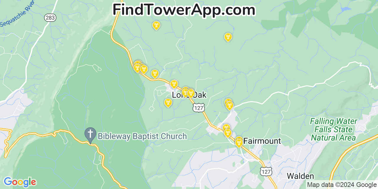 AT&T 4G/5G cell tower coverage map Lone Oak, Tennessee