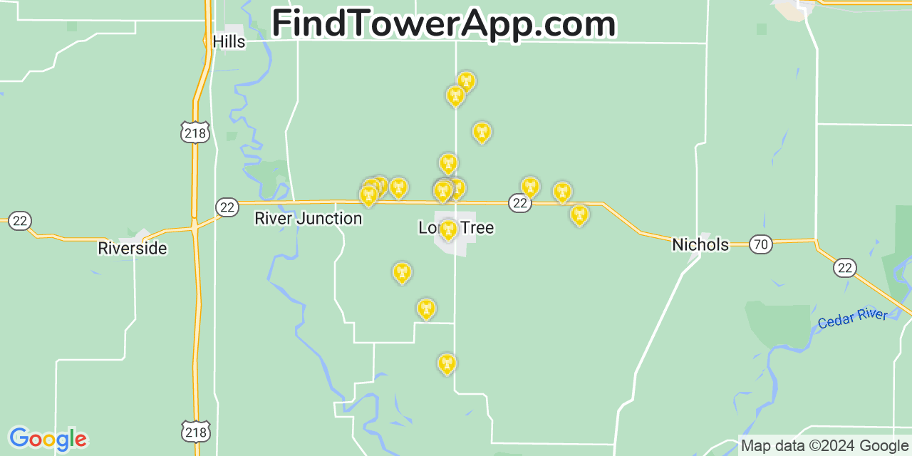 AT&T 4G/5G cell tower coverage map Lone Tree, Iowa