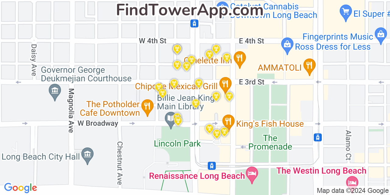 AT&T 4G/5G cell tower coverage map Long Beach, California