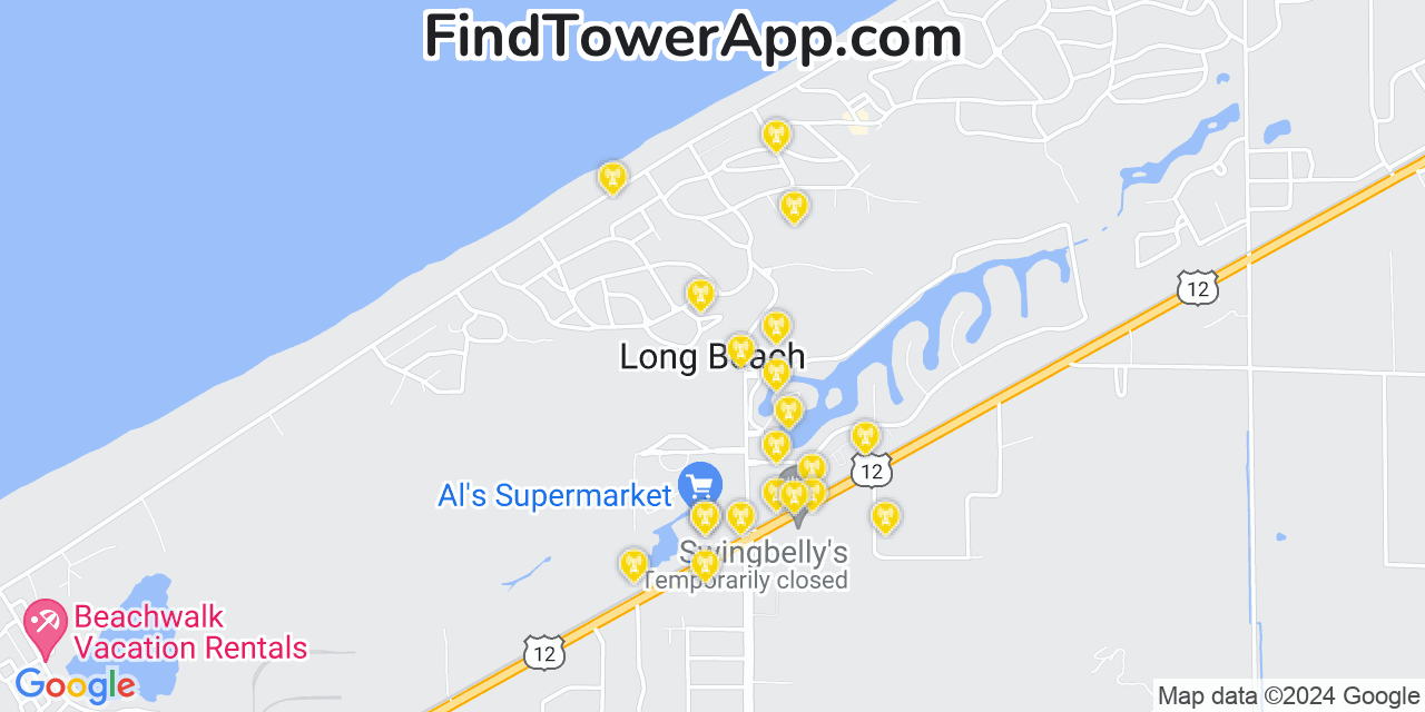 AT&T 4G/5G cell tower coverage map Long Beach, Indiana