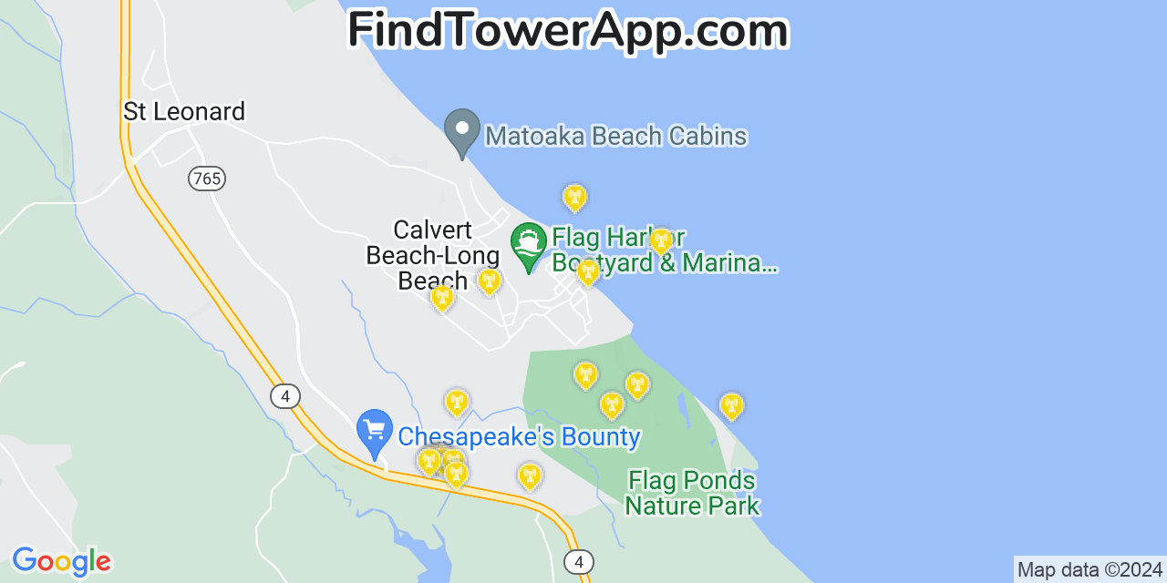 AT&T 4G/5G cell tower coverage map Long Beach, Maryland