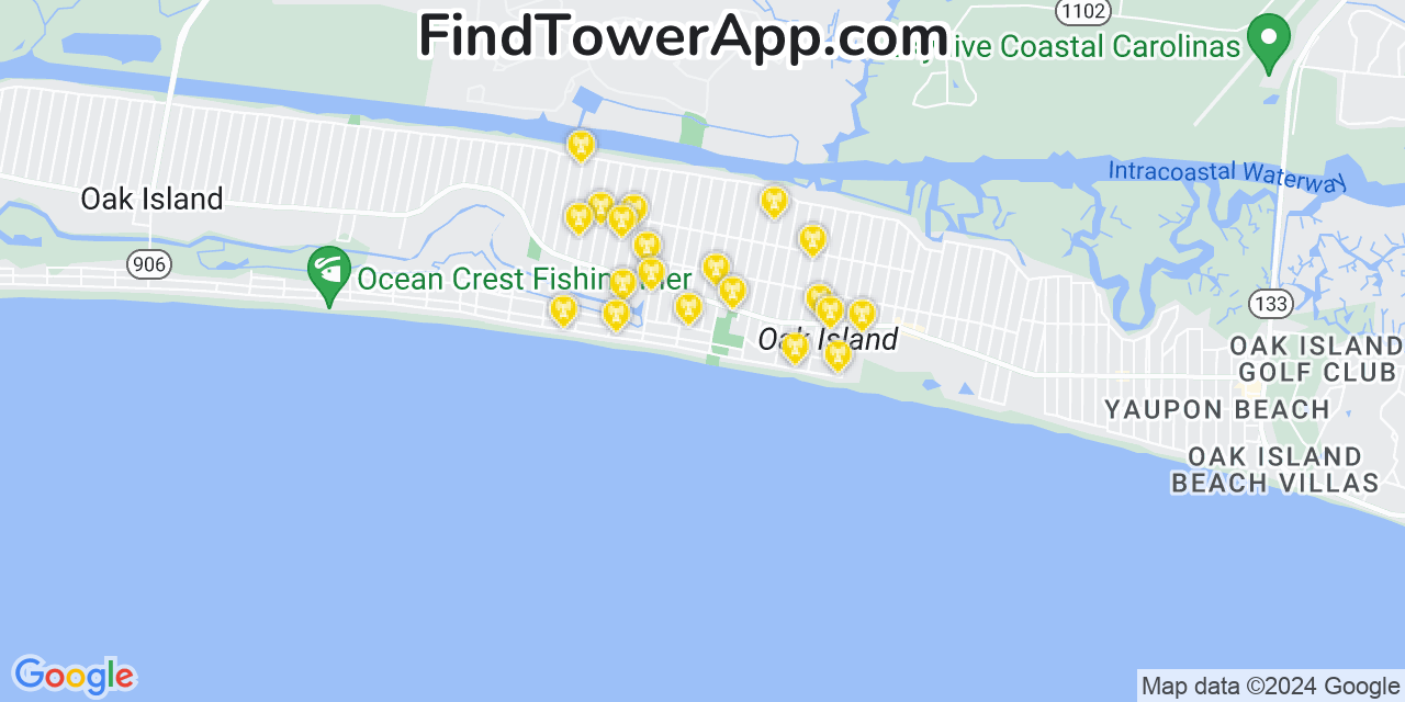 AT&T 4G/5G cell tower coverage map Long Beach, North Carolina
