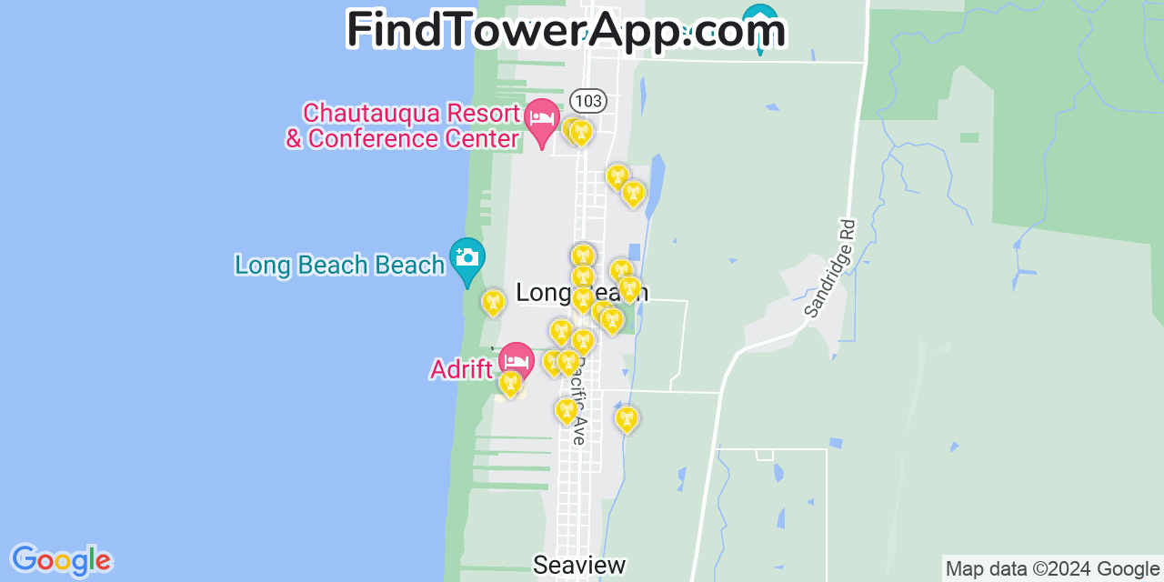 Verizon 4G/5G cell tower coverage map Long Beach, Washington