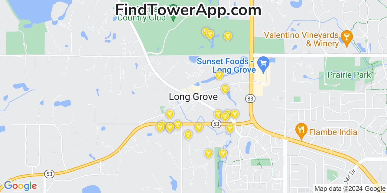 AT&T 4G/5G cell tower coverage map Long Grove, Illinois