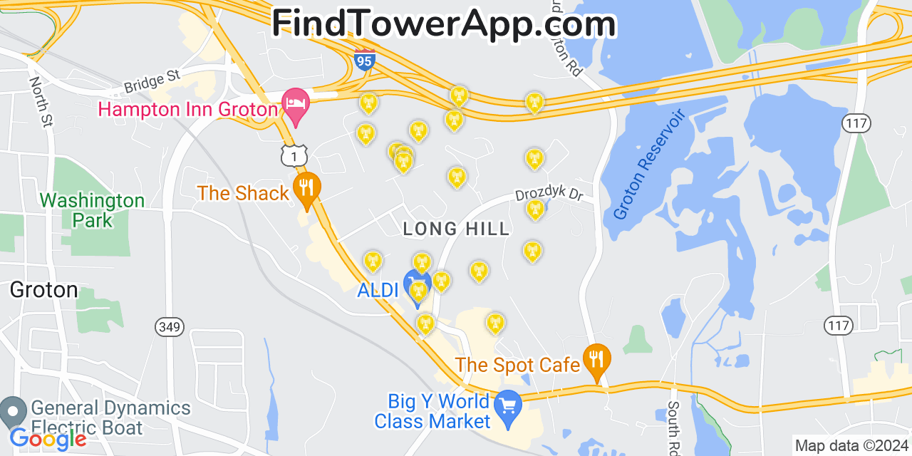 AT&T 4G/5G cell tower coverage map Long Hill, Connecticut