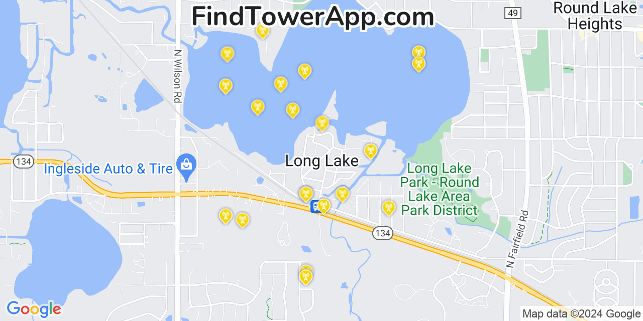 AT&T 4G/5G cell tower coverage map Long Lake, Illinois