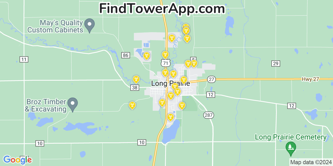 AT&T 4G/5G cell tower coverage map Long Prairie, Minnesota