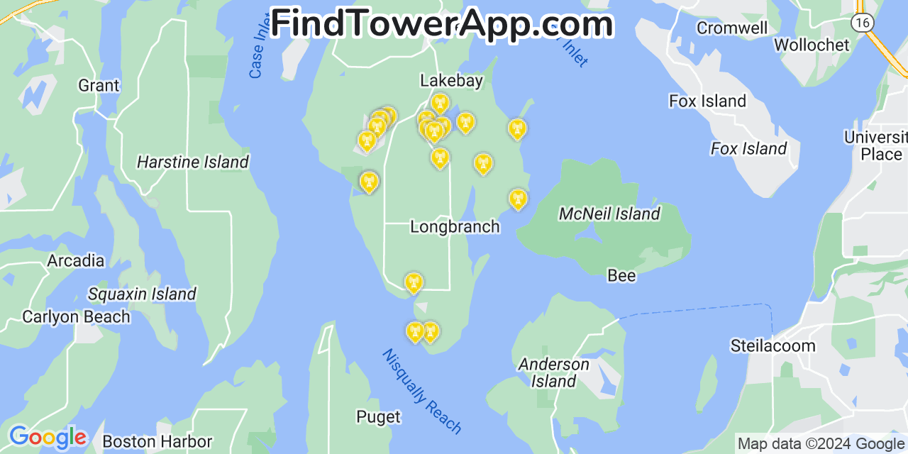 AT&T 4G/5G cell tower coverage map Longbranch, Washington