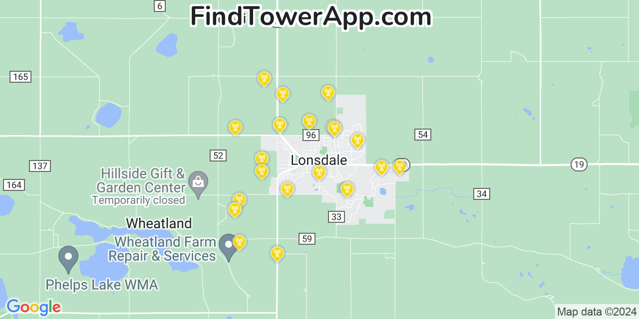 AT&T 4G/5G cell tower coverage map Lonsdale, Minnesota