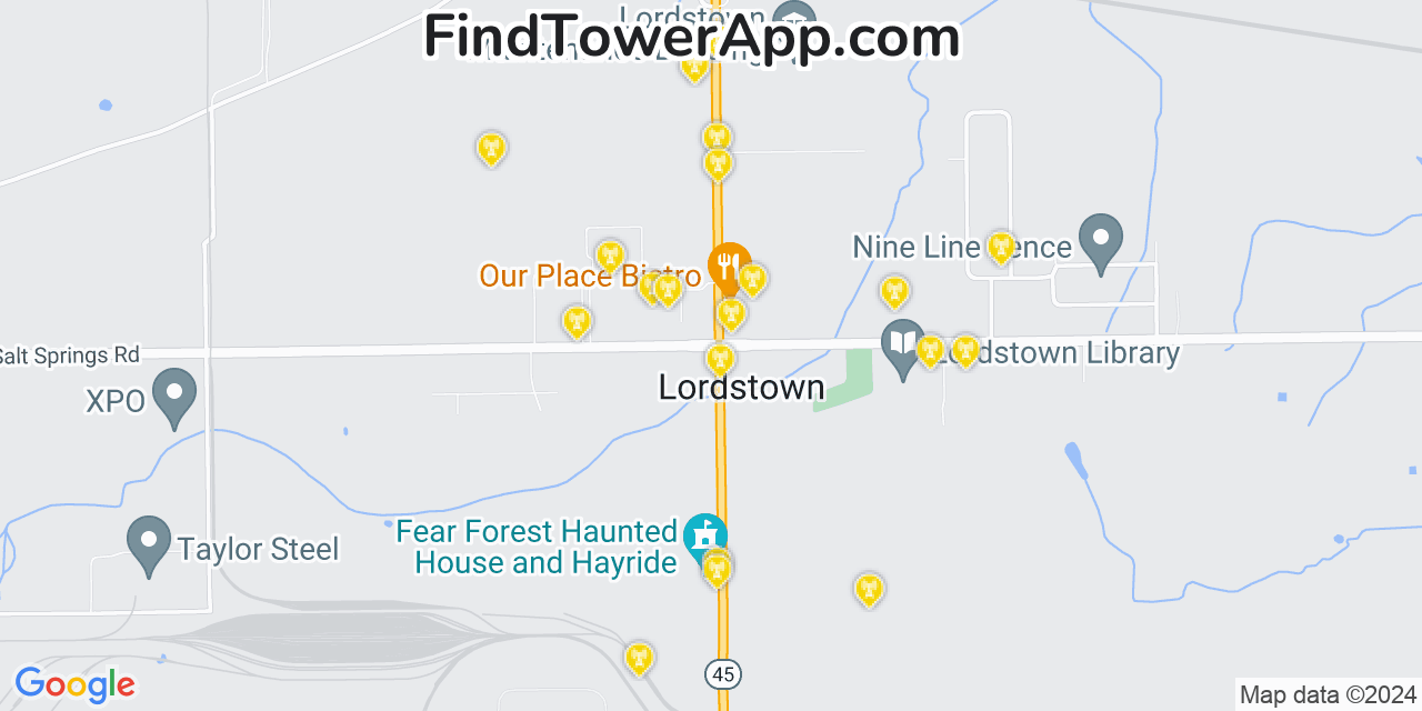 AT&T 4G/5G cell tower coverage map Lordstown, Ohio