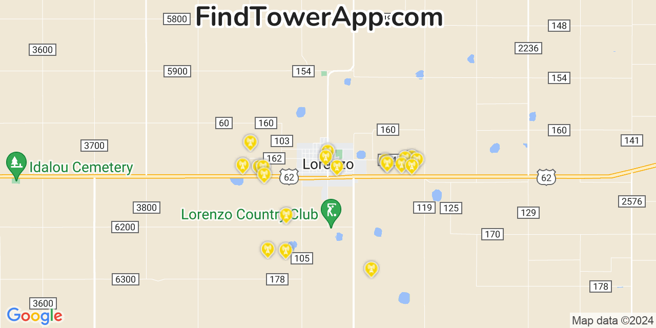 AT&T 4G/5G cell tower coverage map Lorenzo, Texas