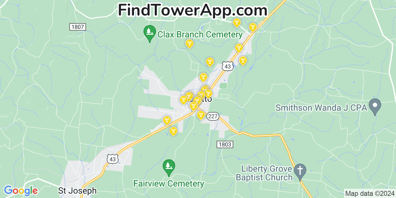 AT&T 4G/5G cell tower coverage map Loretto, Tennessee