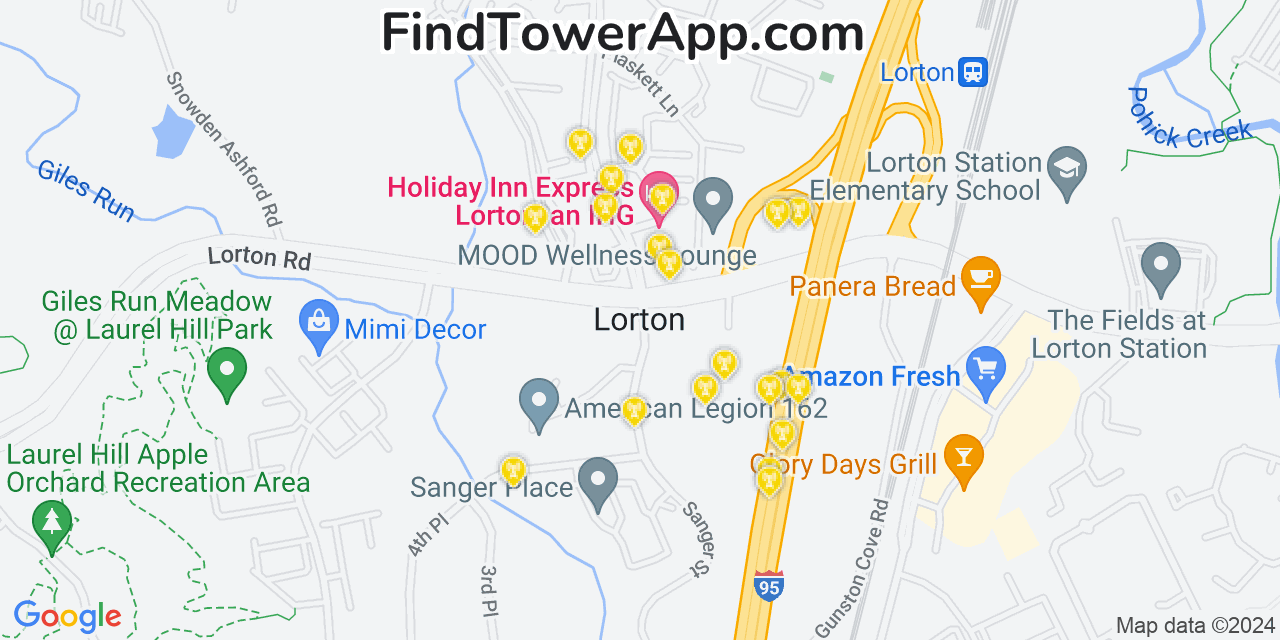 AT&T 4G/5G cell tower coverage map Lorton, Virginia