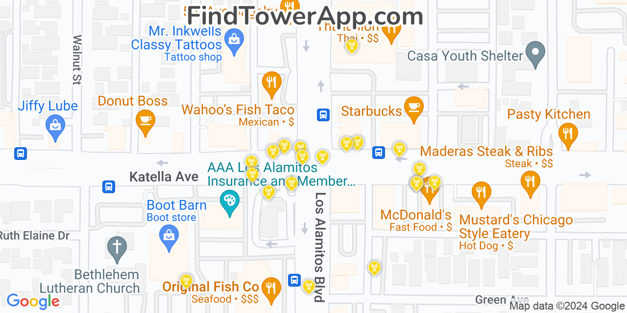 AT&T 4G/5G cell tower coverage map Los Alamitos, California