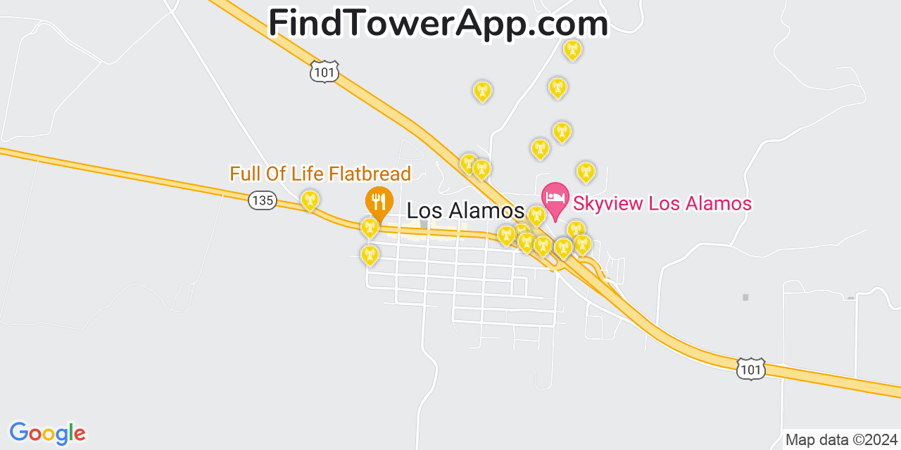 AT&T 4G/5G cell tower coverage map Los Alamos, California