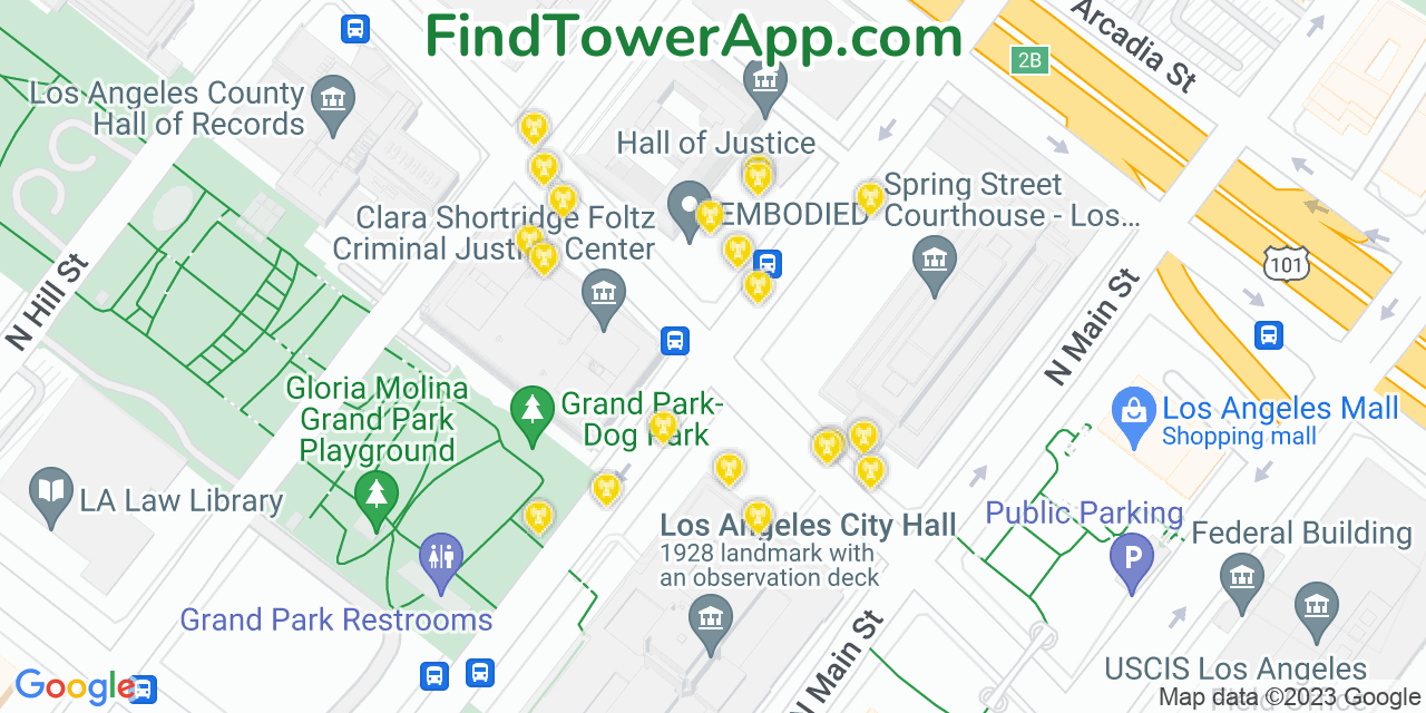 AT&T 4G/5G cell tower coverage map Los Angeles, California