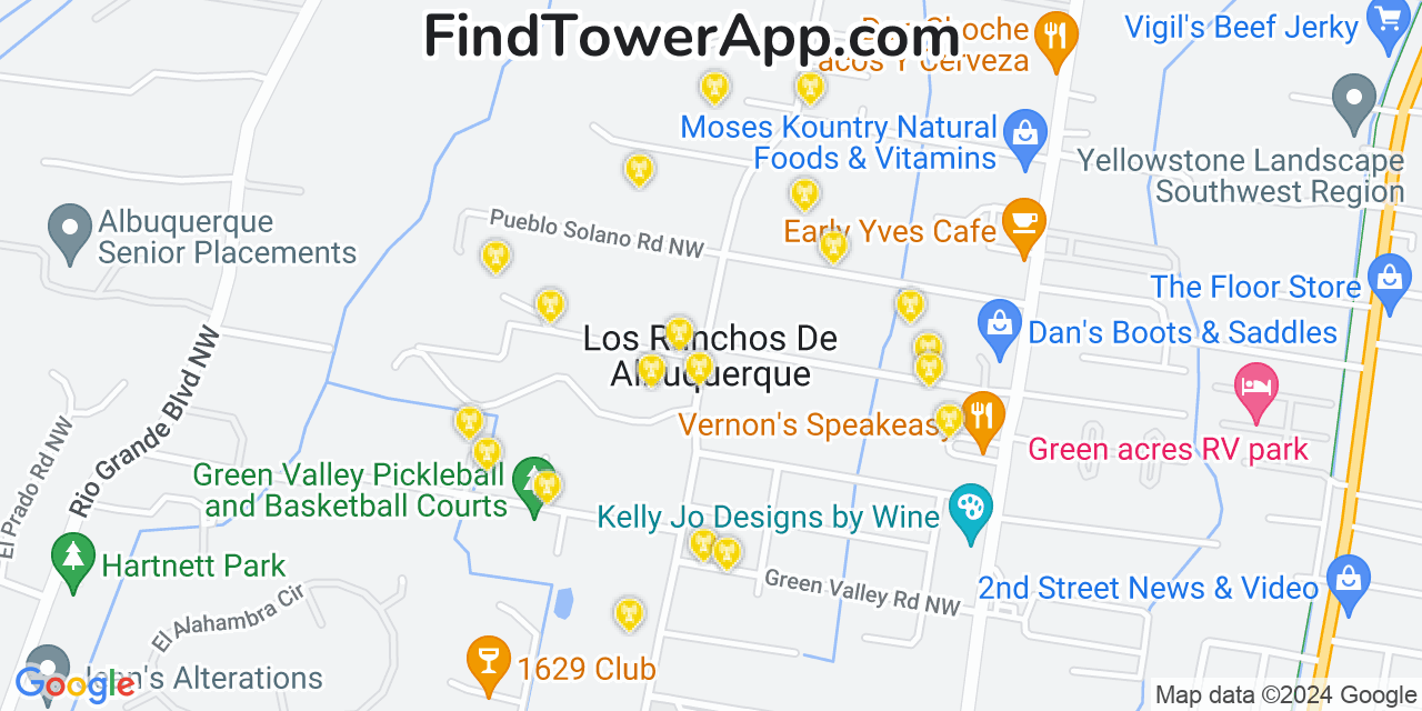 AT&T 4G/5G cell tower coverage map Los Ranchos de Albuquerque, New Mexico