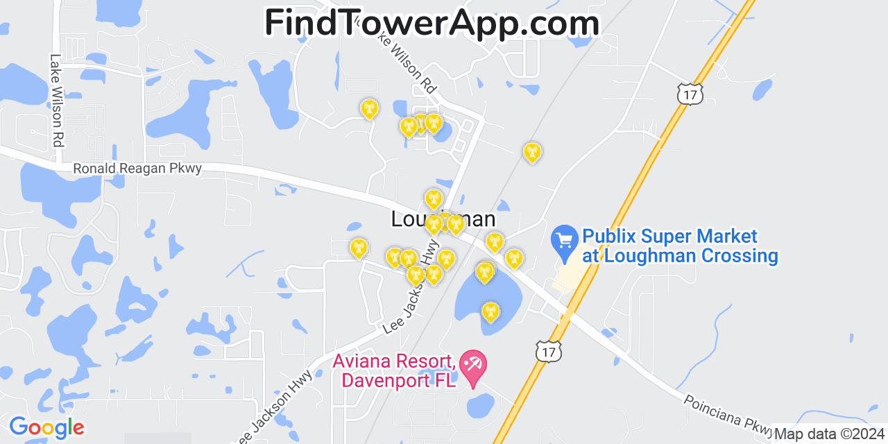 AT&T 4G/5G cell tower coverage map Loughman, Florida