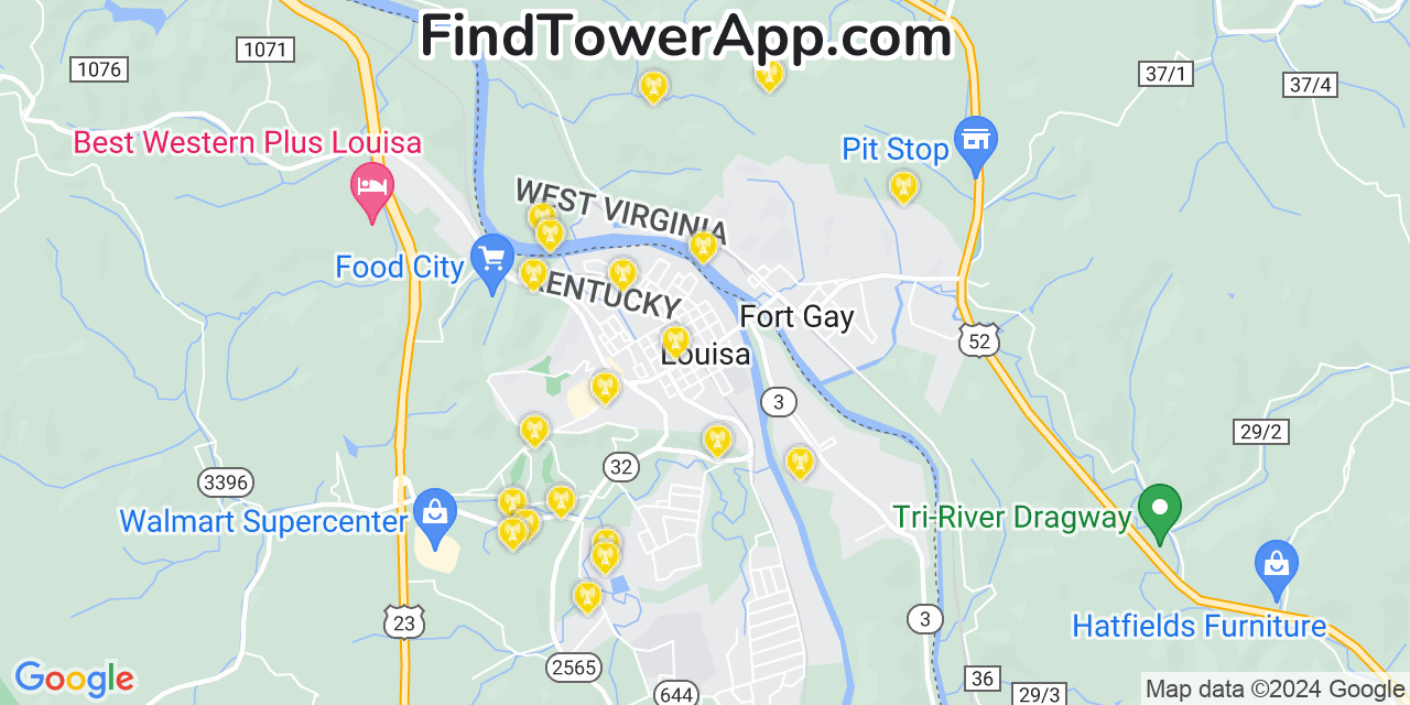 AT&T 4G/5G cell tower coverage map Louisa, Kentucky