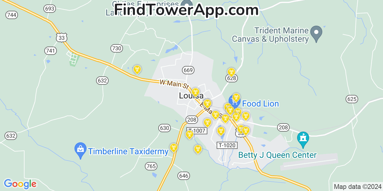 AT&T 4G/5G cell tower coverage map Louisa, Virginia